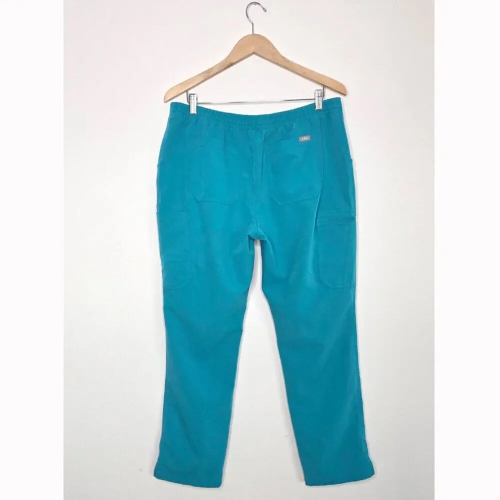 FIGS Yola Skinny Scrub Pants Large Teal Blue 11-Pocket Yoga Waist Straight Leg